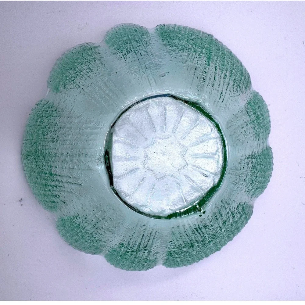 Vintage Style Textured Glass Flower Petal Bowls Set Cobalt Blue Seafoam Green